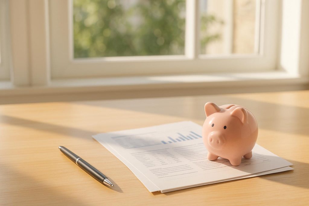 Bright desk with a piggy bank and papers, illustrating Roth IRA contributions abroad.