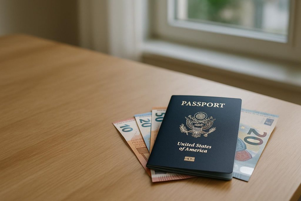Passports and currency on a table symbolizing cross-border US taxes for citizens abroad