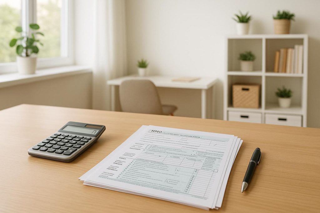 Close-up of tax documents and a calculator focusing on tax deductions