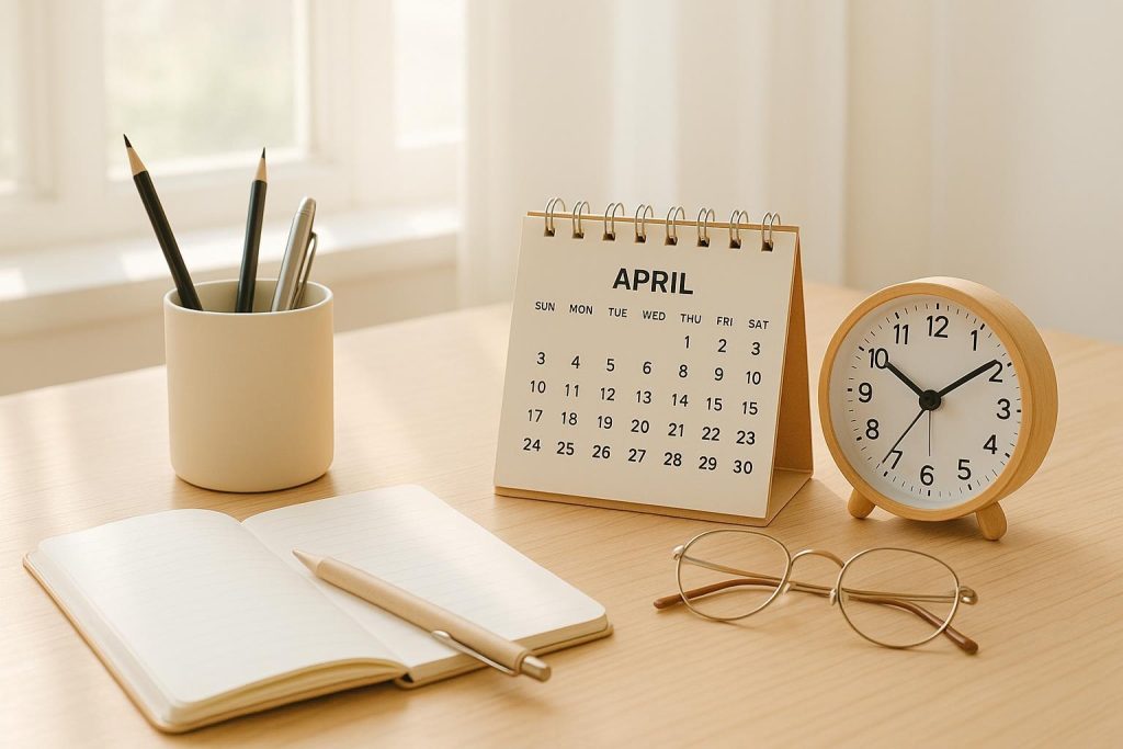 Desk setup highlighting a calendar for important tax services deadlines to avoid penalties.