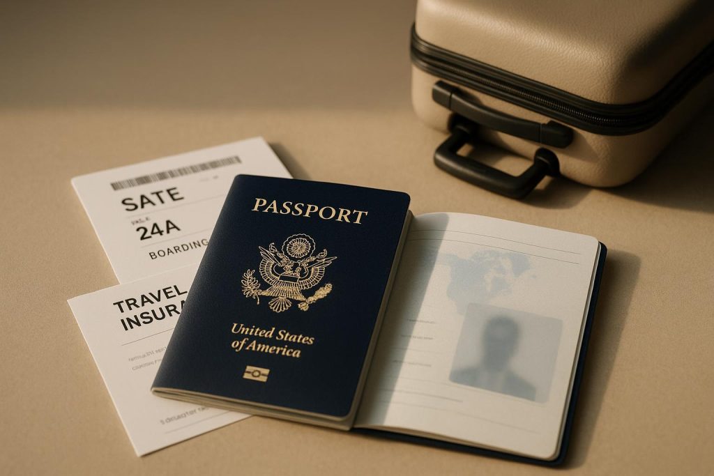 Passport and suitcase symbolizing tax residency concerns for Canadians abroad