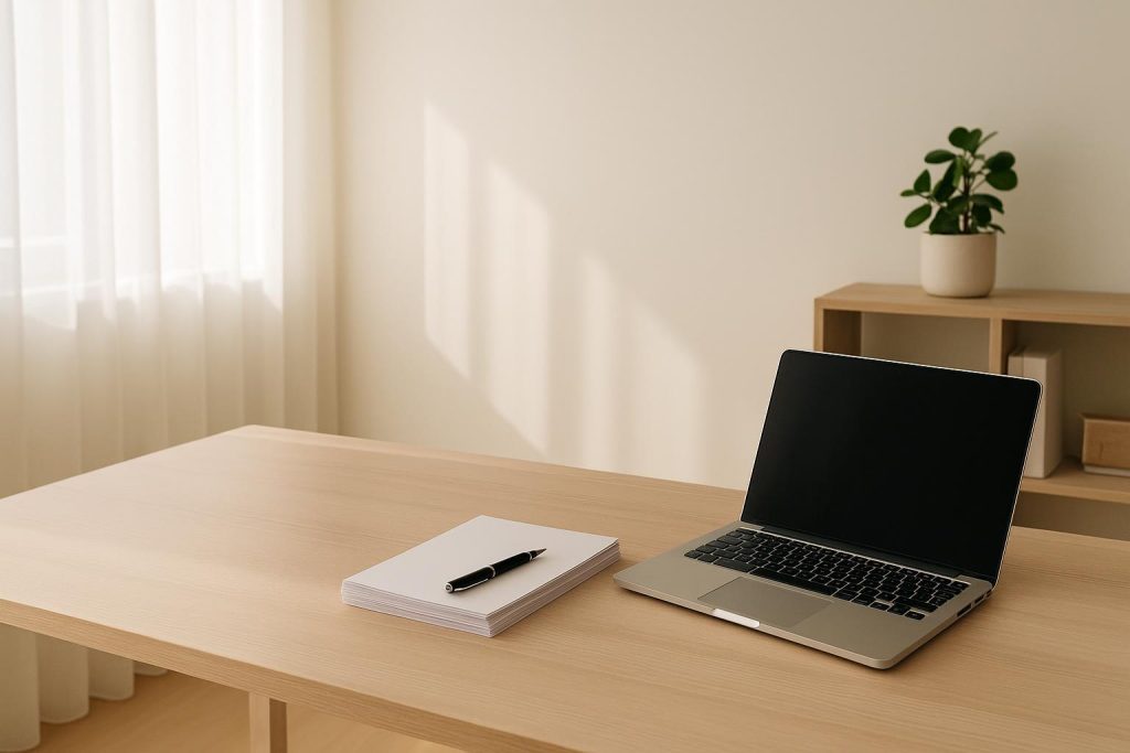 Bright desk setup with documents and a laptop referencing Canadian tax resident concept.