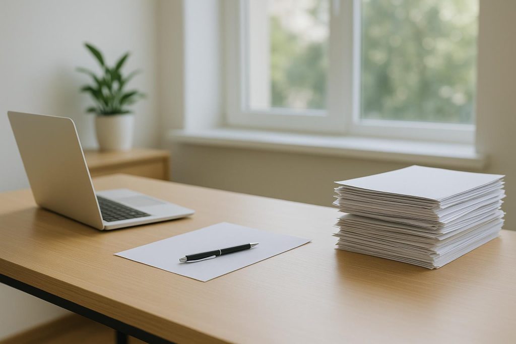Two separate document stacks on a desk illustrating the tax deadline for filing separate returns.